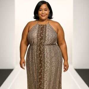 Plus size Animal print Halter Maxi dress